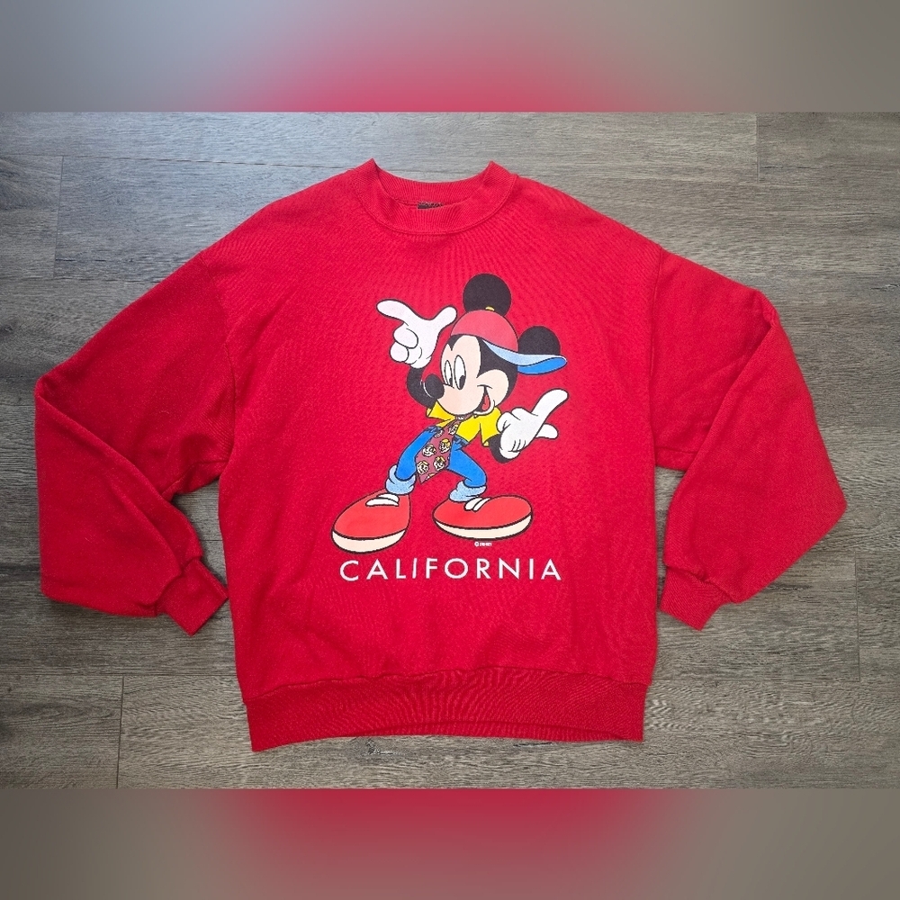 Vintage Disney 80s 90s X Velva Sheen Mickey Mouse Red Crewneck Streetwear Large